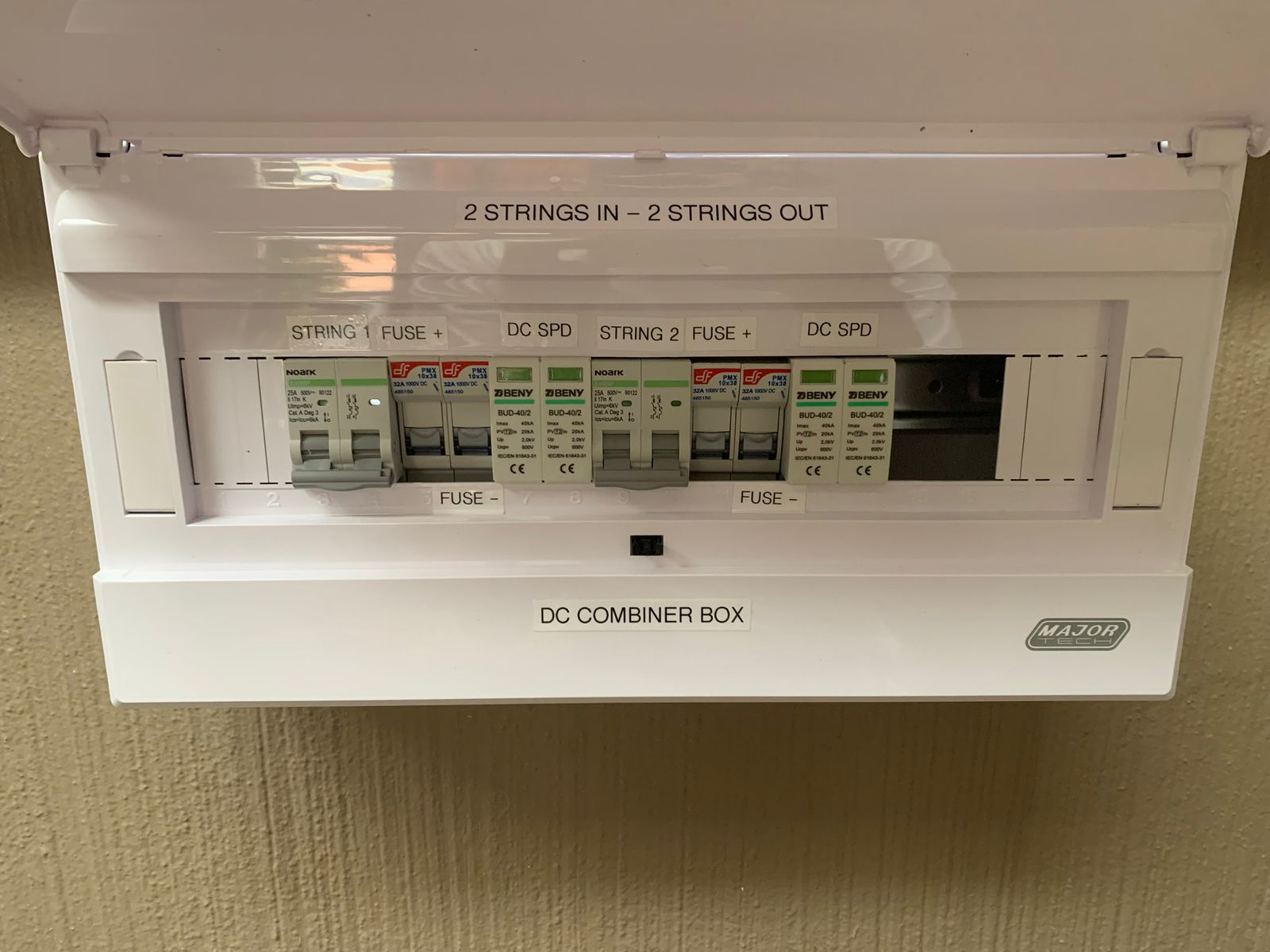DC combiner box detail from electrical installation